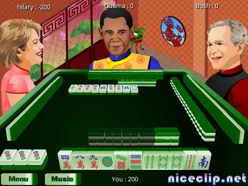 Mahjong with Obama Hilary Bushi
